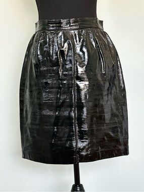 Vintage Emanuel Ungaro Parallele Black Shiny Patent Leather Skirt